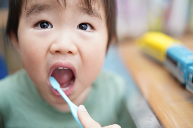 幼児が歯磨きしているところ